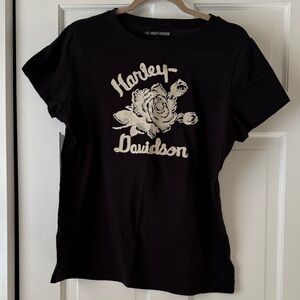Harley-Davidson Black Tee with Cream Floral Design